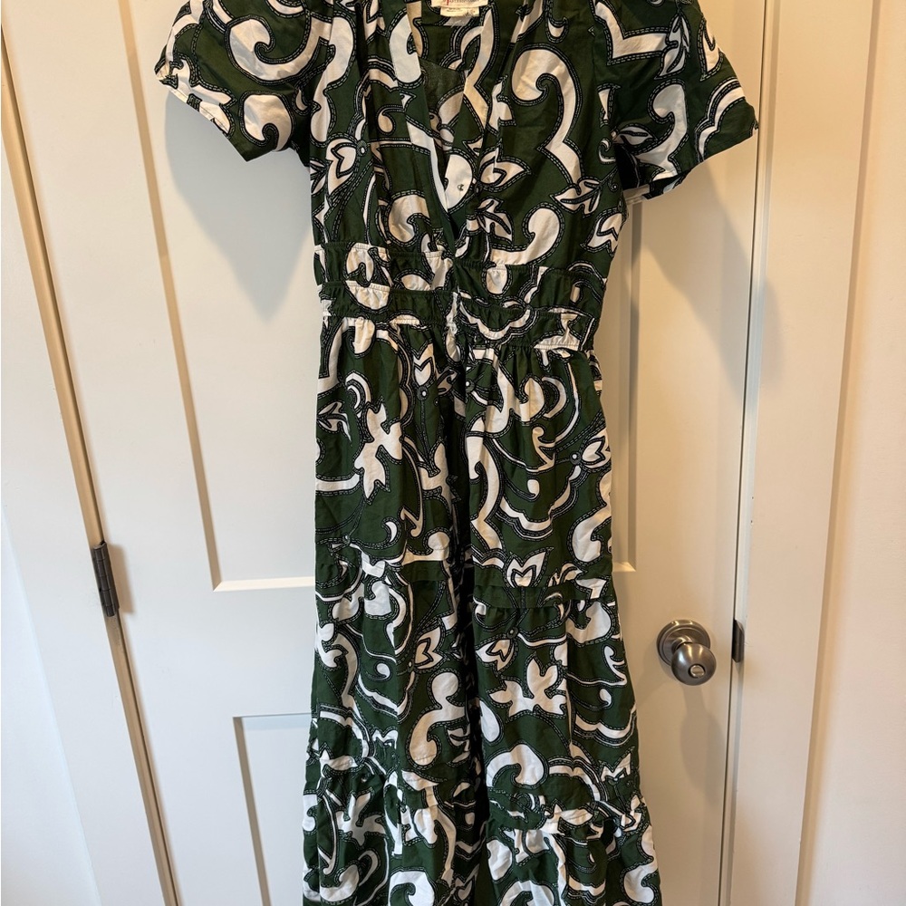 Anthropologie Green and Cream Maxi Dress